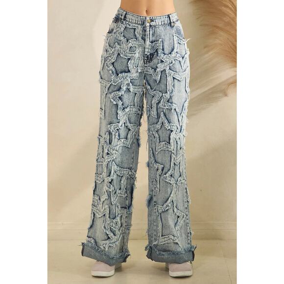 Oli & Hali Denim - Oli & Hali  "Star Party" Applique Celestial Straight Leg Star Elastic Jeans NEW